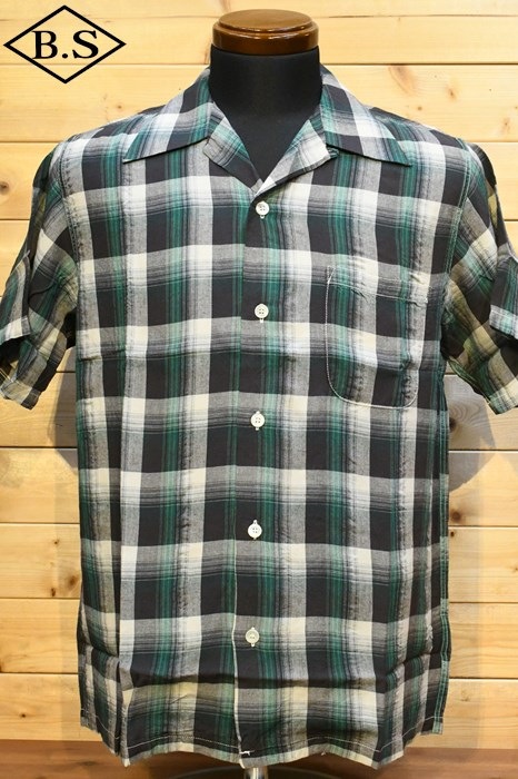 シュガーケーン SugarCane 半袖シャツ SC39121 RAYON CHECK OPEN SHIRTS (SHORT SLEEVE) GRN