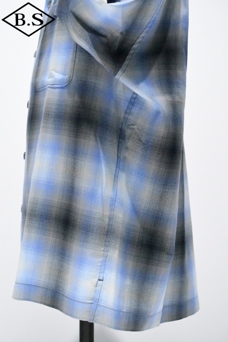 Schott ショット 長袖 オンブレチェックシャツ オープンカラー XL 青白