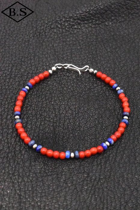 インディアンジュエリー INDIAN JEWELRY 小物 ブレスレット FB38-046 ナバホパール ホワイトハーツ（レッド）ラピスラズリ 19.5cm