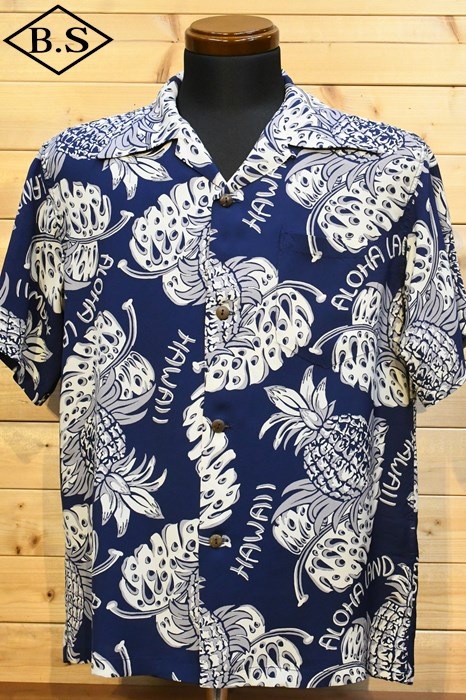 サンサーフ SUN SURF アロハシャツ SS39015  RAYON HAWAIIAN SHIRT “THE PINEAPPLE ISLANDS” NAVY