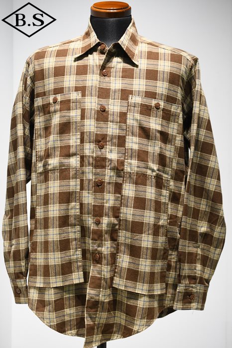 ササフラス SASSAFRAS 長袖シャツ SF-242170 FEEL SUN HALF(C/W HERRINGBONE) BROWN