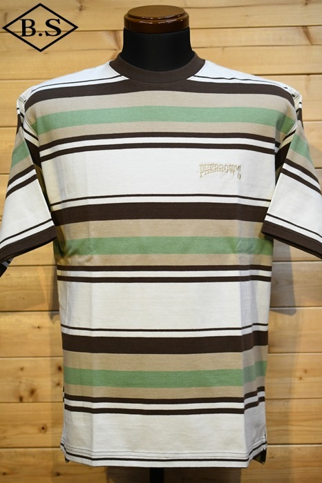 フェローズ PHERROW’S 半袖Ｔシャツ 24S-PBBT2 ボーダーTシャツ WHITE × BROWN GREEN