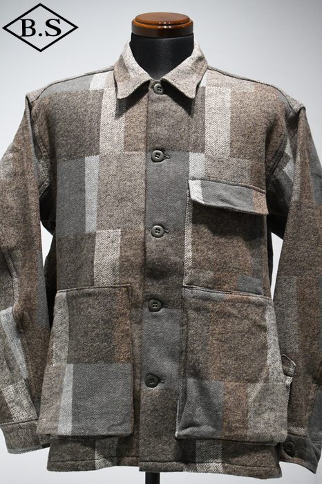 ササフラス SASSAFRAS アウター SF-242162 Digs Crew Half - Cotton Tweed Patch Check Beige×Brown