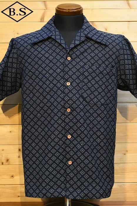 サムライジーンズ SAMURAIJEANS 半袖シャツ SOS23-S01 藍刺子 オープンカラーシャツ