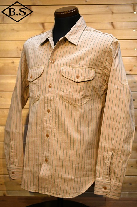 長袖シャツ / シュガーケーン SUGAR CANE 長袖シャツ SC28652 COKE STRIPE WORK SHIRT (LONG  SLEEVE) BEIGE [アメカジ] [通販](バーンストーマー)