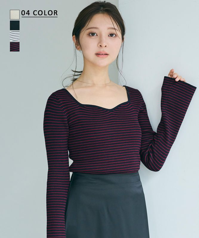 ハートネックフレアスリーブニット【宅配便】