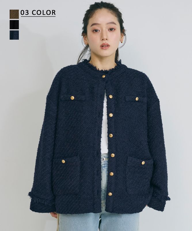 【HARUKA DESIGN】ゴールドボタンツイードジャケット【宅配便】 