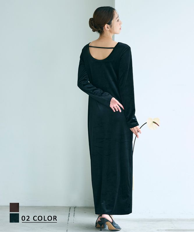 バックシャンベロアマキシワンピース【宅配便】 