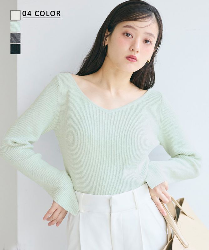 【HARUKA DESIGN】Vネックパイルセミオフショルニット【宅配便】