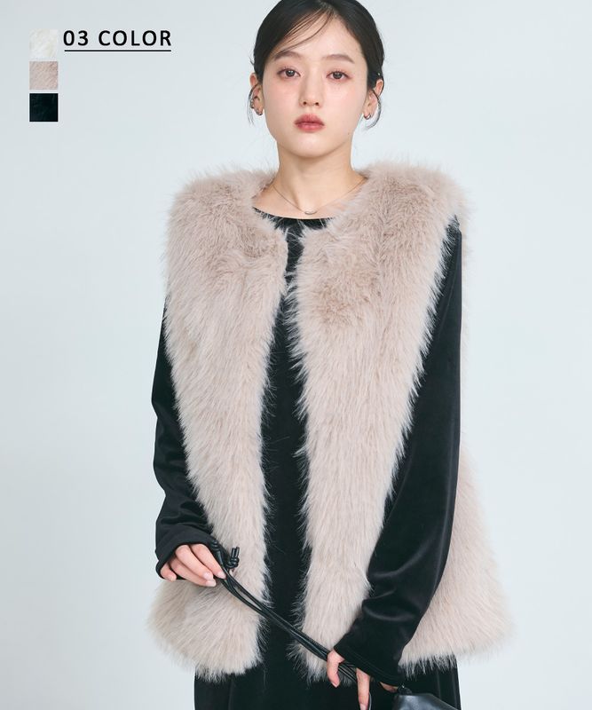 ノーカラーフェイクファーベスト【宅配便】