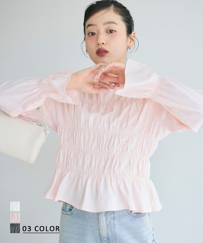 【HARUKA DESIGN】ギャザーティアードフレアブラウス【宅配便】