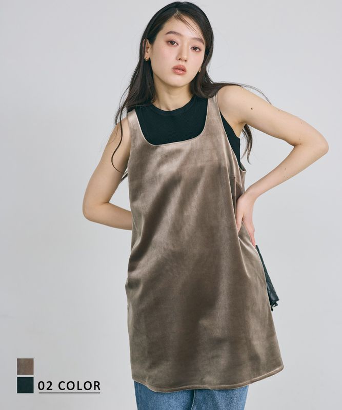 《1/16(金)12時40分販売開始》【MEYON DESIGN】スクエアネックベロアチュニック【宅配便】