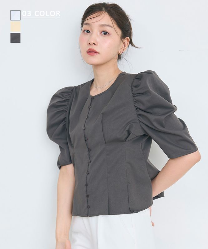 【MEYON DESIGN】パフスリーブペプラムブラウス【宅配便】