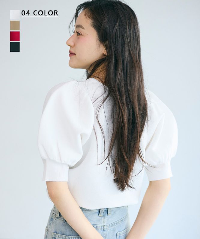 パフスリーブ半袖ニットトップス【宅配便】