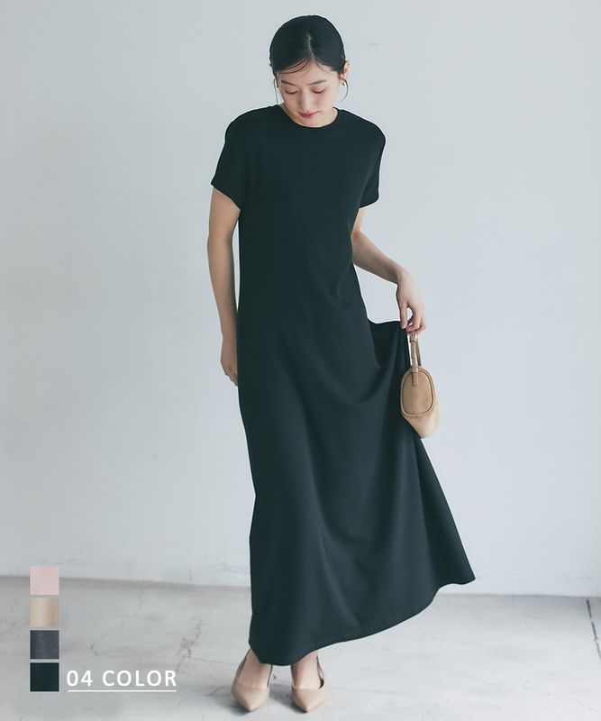 滑らか半袖マキシワンピース【宅配便】