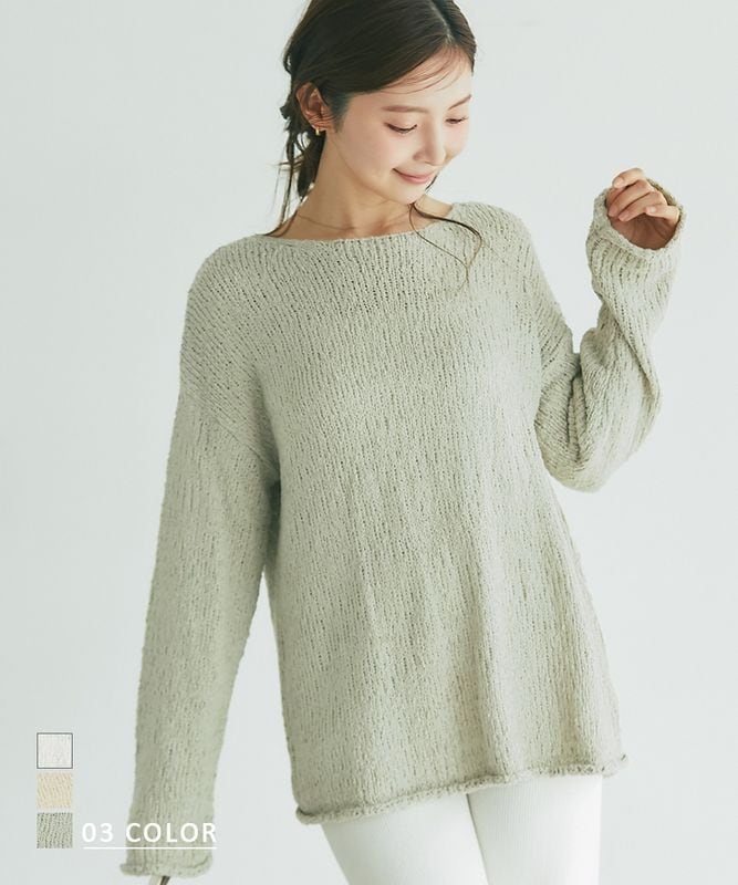 ざっくり編みボートネックニット【宅配便】