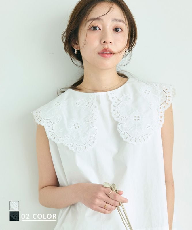 刺繍ビッグカラーブラウス【宅配便】