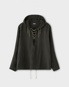 PHIGVEL ե٥RACE UP HOODED SHIRT 졼åץաǥåɥġOLIVE GRAY