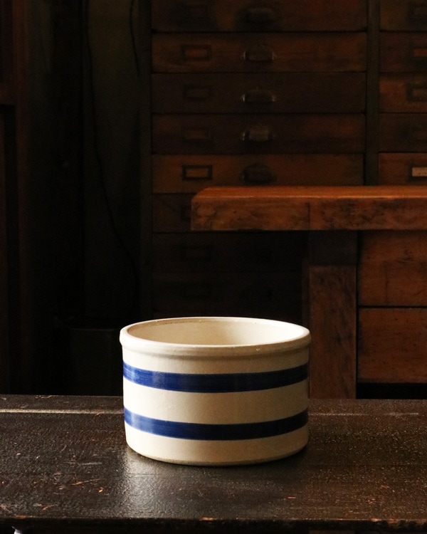 White Crock Blue Line OC-021|陶器ラウンドボウル White Blue Line OC-021