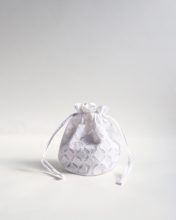 Small Drawstring Bag / White｜インドコットンのミニ巾着 ホワイト