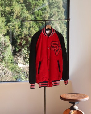 Vintage 70s BlackxRed Cords HEWITT Varsity Jacket (XL)