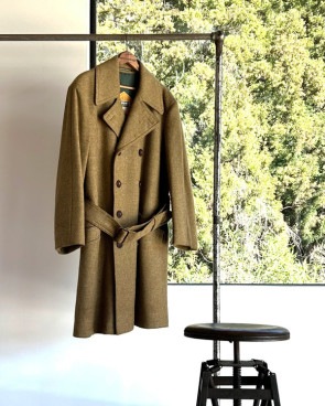 Vintage 70s Olive/Brown MIGHTY-MAC Double Breast Wool Coat (M)