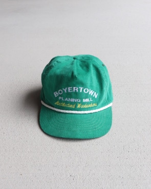 Vintage 80s Green Embroidered BOYERTOWN Corduroy Leather Strap Back Cap