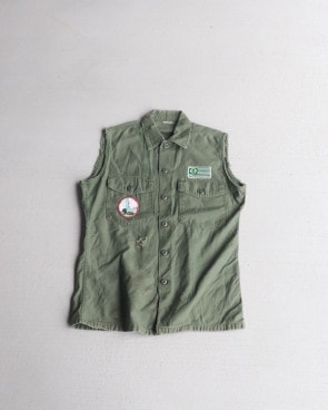 Vintage 60s U.S.ARMY OG107 Sateen Shirt Cut-off  (M)