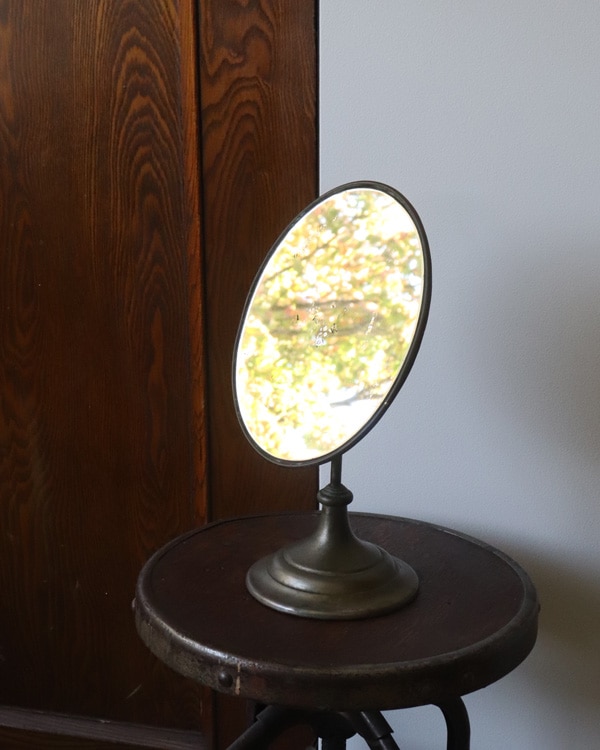 Early Nickel Plated Oval Stand Mirror E｜アーリーニッケルプレーティドオーバルスタンドミラー E