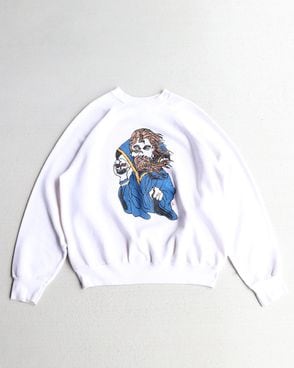 Vintage 90s White TULTEX Wizard Print Crewneck (L)