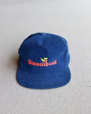 Vintage 80s Blue Embroidered Corduroy Snapback Cap