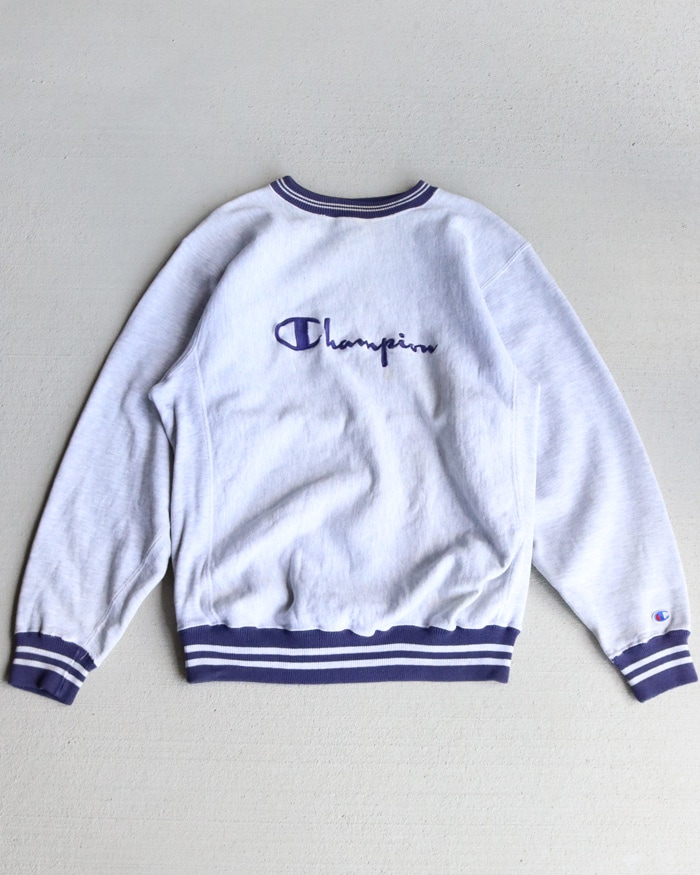 Vintage 90s Heather Gray CHAMPION Reverse Weave Ringer Crewneck "Embroidered"(L)