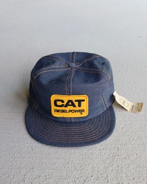 Vintage 80s Denim CAT Nylon Snapback Trucker Cap