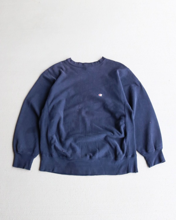 最終値下げ80s Vintage Champion NAVY XL Distressed 80s Navy CHAMPION Reverse Weave Crewneck (XL)