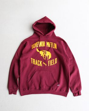 Vintage 80s Burgundy RUSSELL ATHLETIC Sweat Hoodie (XL)