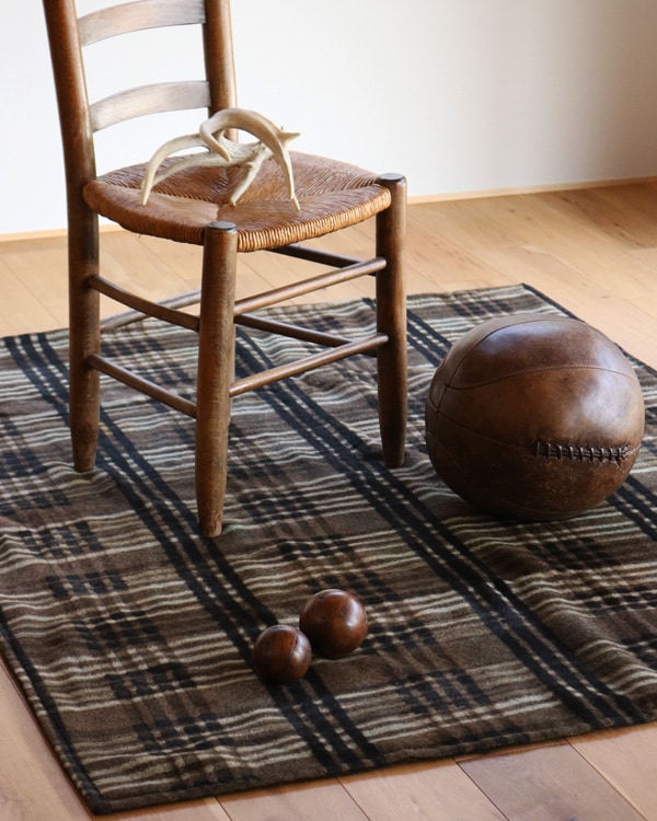Brown×Black Plaid Wool Carriage Seat Blanket｜Brown×Black チェックウール キャリッジシートブランケット