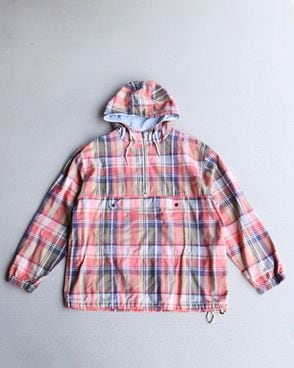 Vintage 90s Madras Check EDDIE BAUER Hooded Pullover (M)