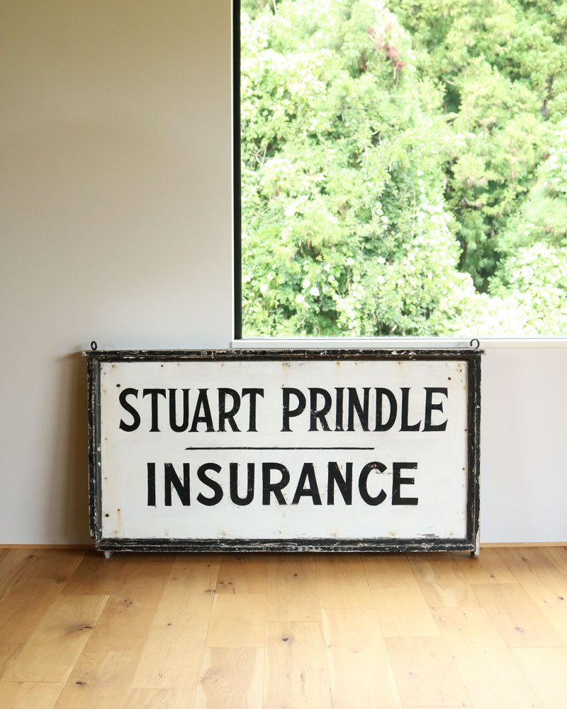 c.1940s “STUART PRINDLE INSURANCE” Double-Sided Wooden Trade Sign｜1940年代頃 “STUART PRINDLE INSURANCE” 両面木製トレードサイン
