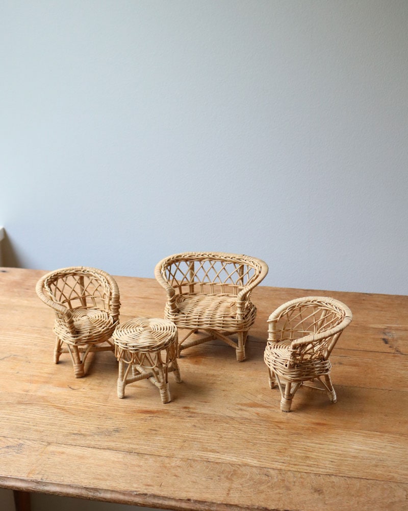 c.1970s Miniature Rattan Furniture Set｜1970年代頃 ミニチュア ラタンファニチャー セット