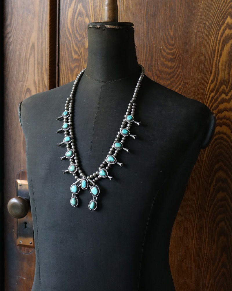 c.1940s Navajo Turquoise Squash Blossom Necklace|1940年代頃 ナバホ ターコイズ スクワッシュブロッサムネックレス
