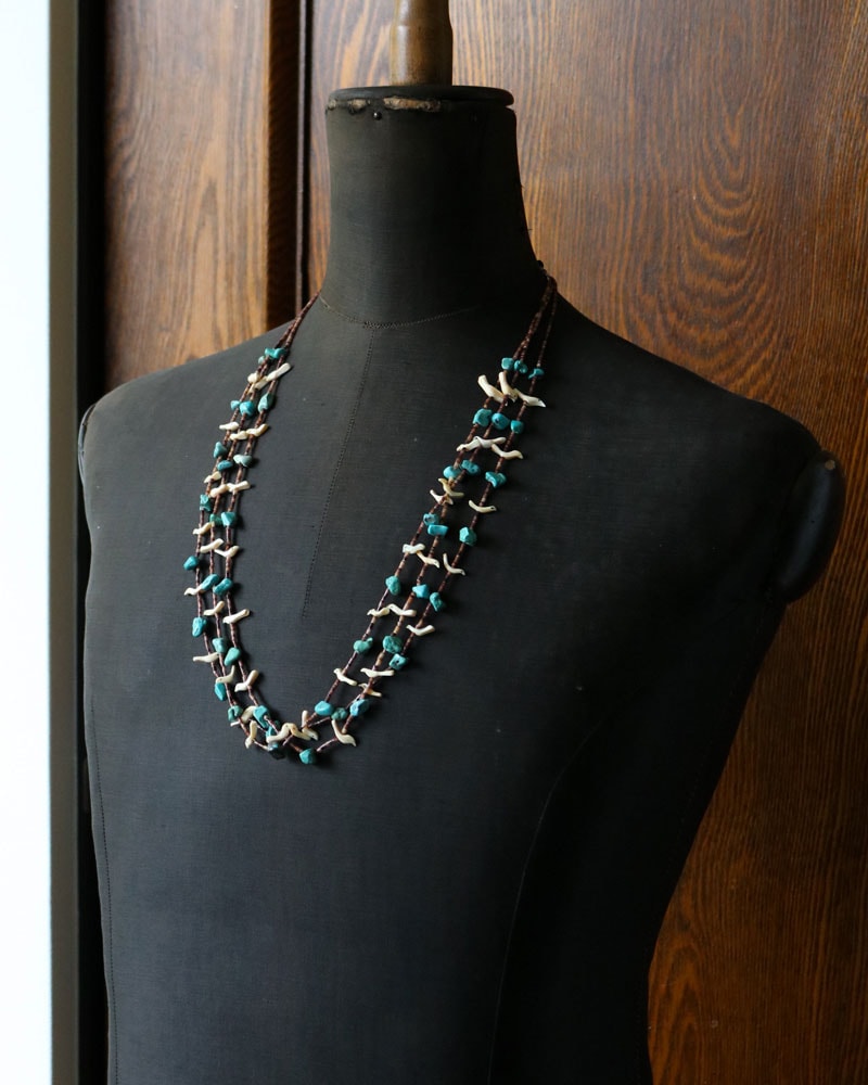 c.1950s-1970s Multi-Strand Turquoise & Bone Beaded Necklace|1950年-1970年代頃 ネイティブアメリカン マルチストランド ターコイズ&ボーンビーズドネックレス