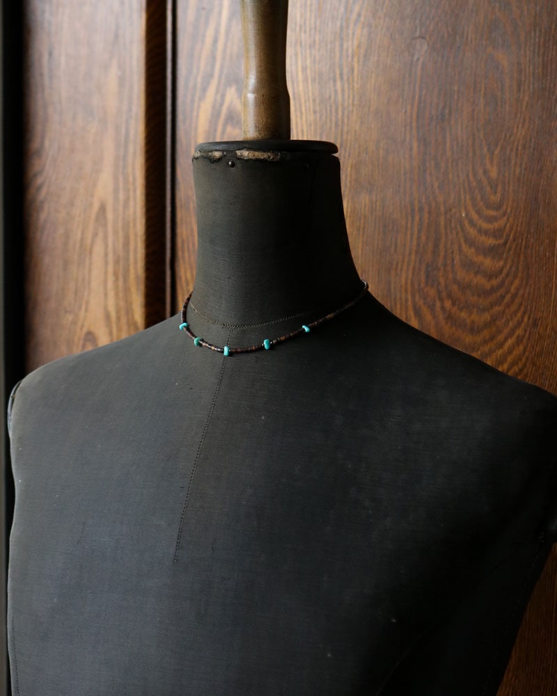 c.1970s Brown Shell Heishi Beads Necklace with Turquoise｜1970年代頃 ブラウンシェル ビーズネックレス with ターコイズ