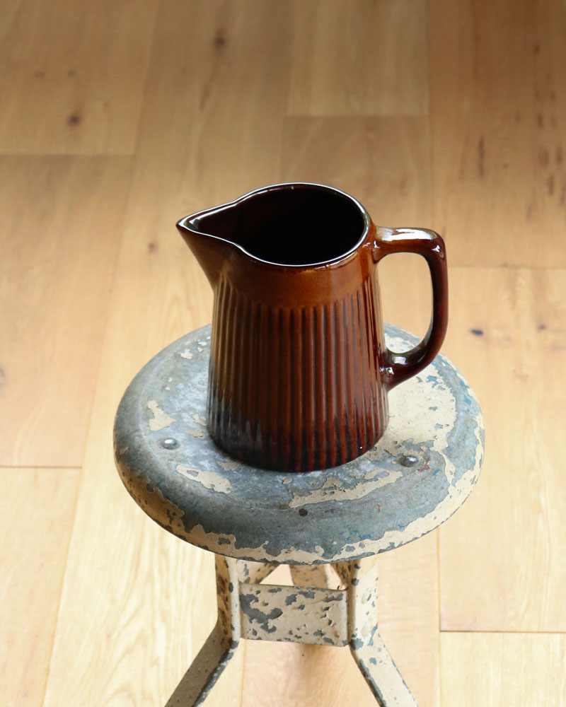 c.1960s Brown Glazed Ribbed Pottery Pitcher｜1960年代頃 ブラウン