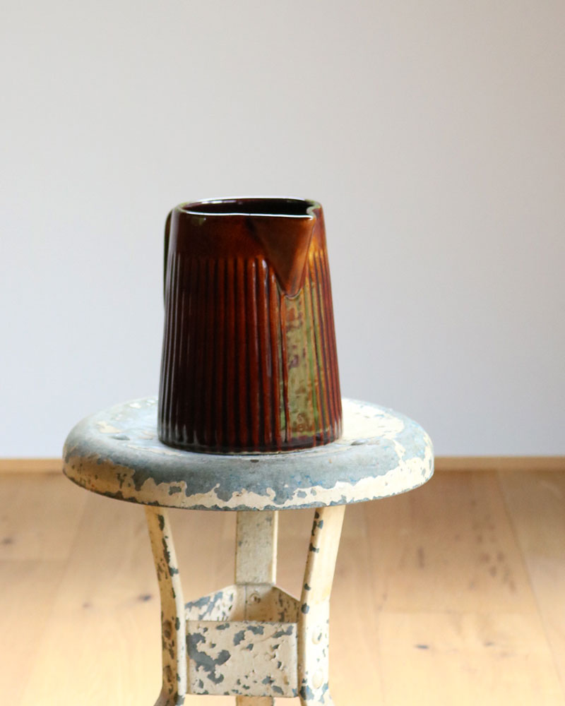 c.1960s Brown Glazed Ribbed Pottery Pitcher｜1960年代頃 ブラウン