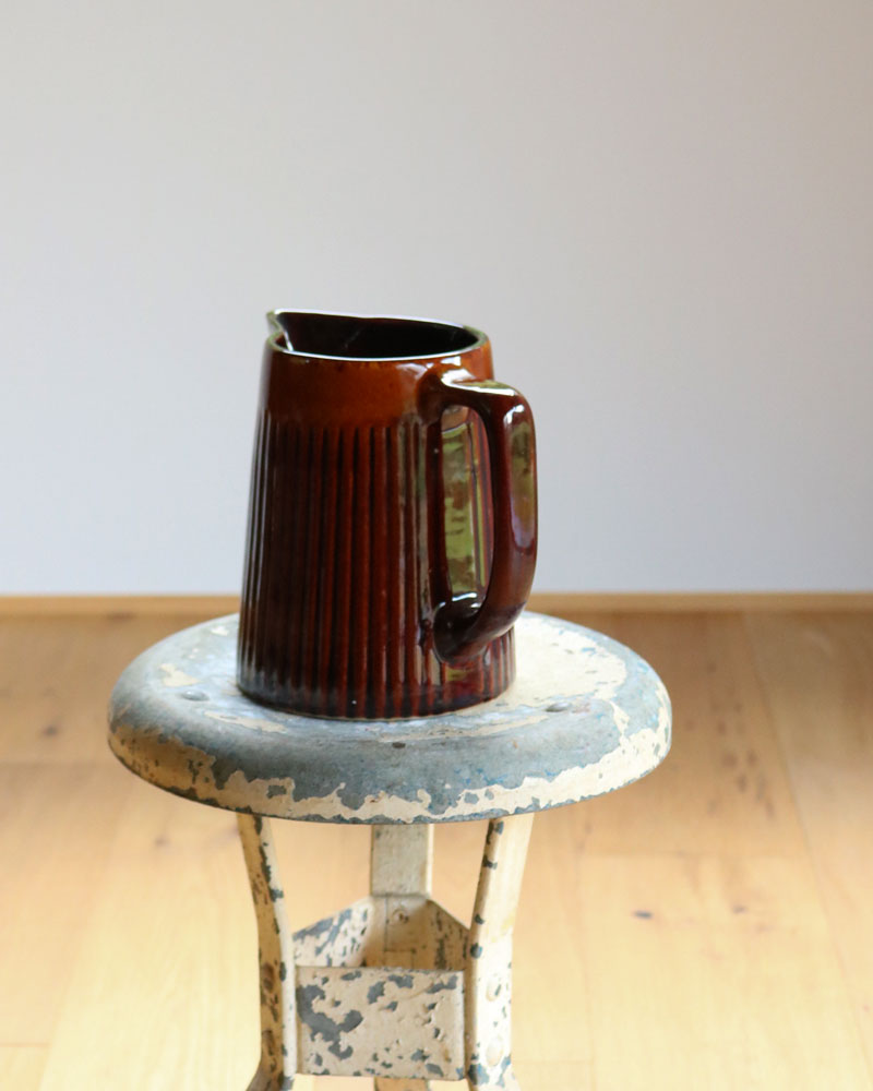 c.1960s Brown Glazed Ribbed Pottery Pitcher｜1960年代頃 ブラウン