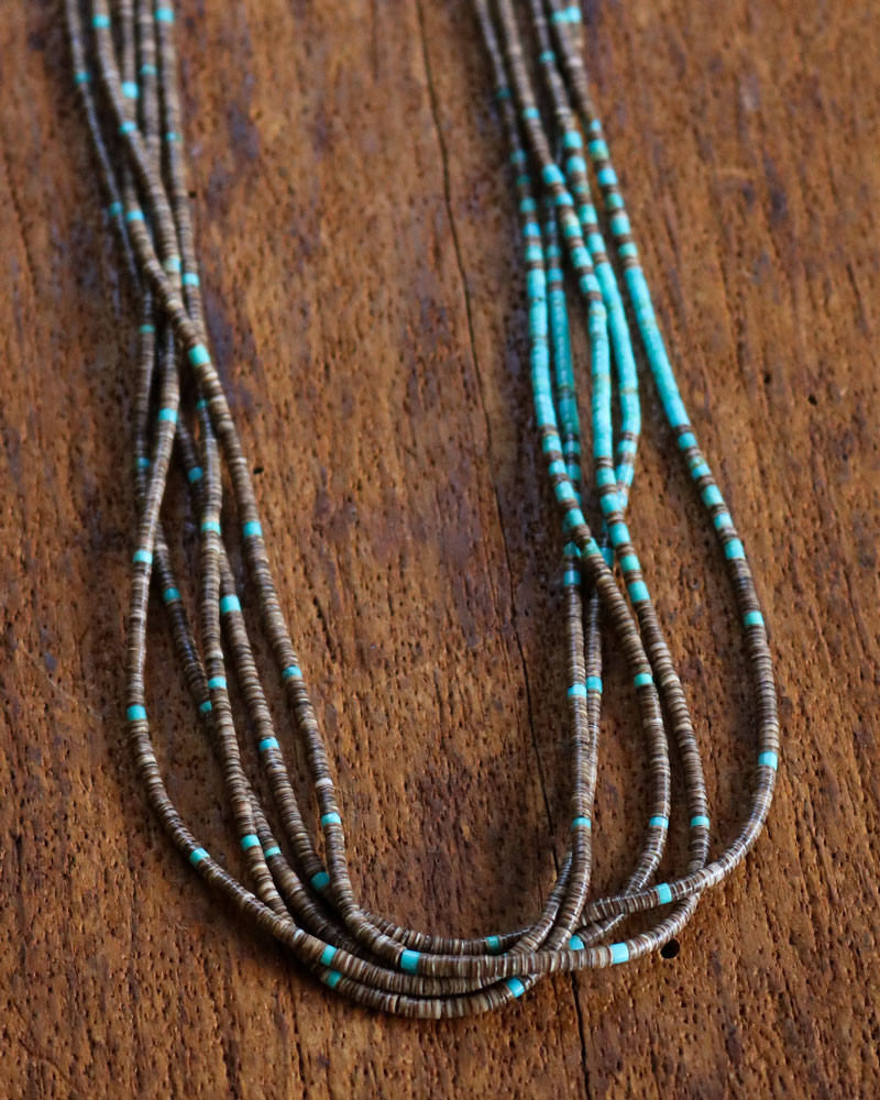 c.1900s Native American Multi-Strand Brown Heishi & Turquoise