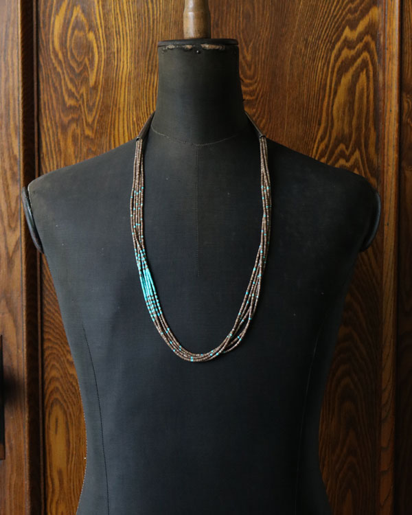c.1900s Native American Multi-Strand Brown Heishi & Turquoise