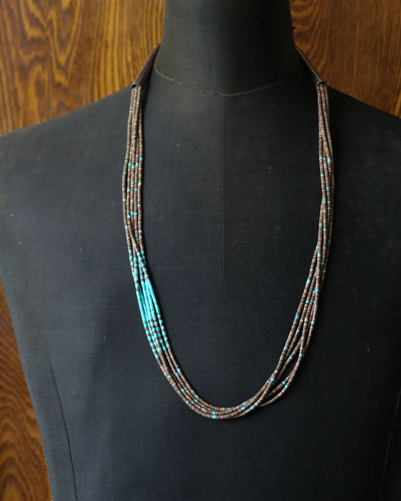 c.1900s Native American Multi-Strand Brown Heishi & Turquoise