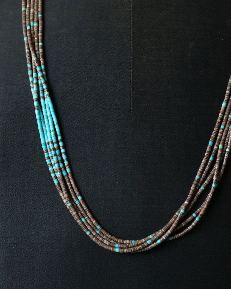 c.1900s Native American Multi-Strand Brown Heishi & Turquoise