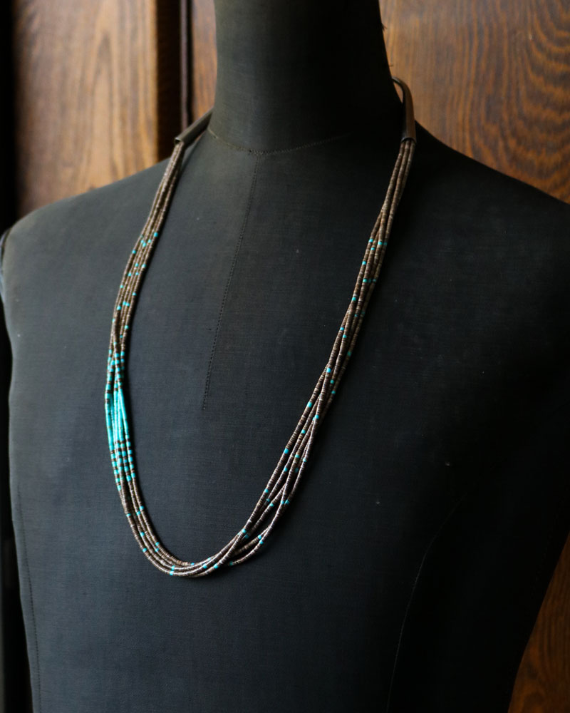 c.1900s Native American Multi-Strand Brown Heishi & Turquoise